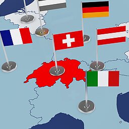 Switzerland in the midlle of France, Germany, Italy and Austria